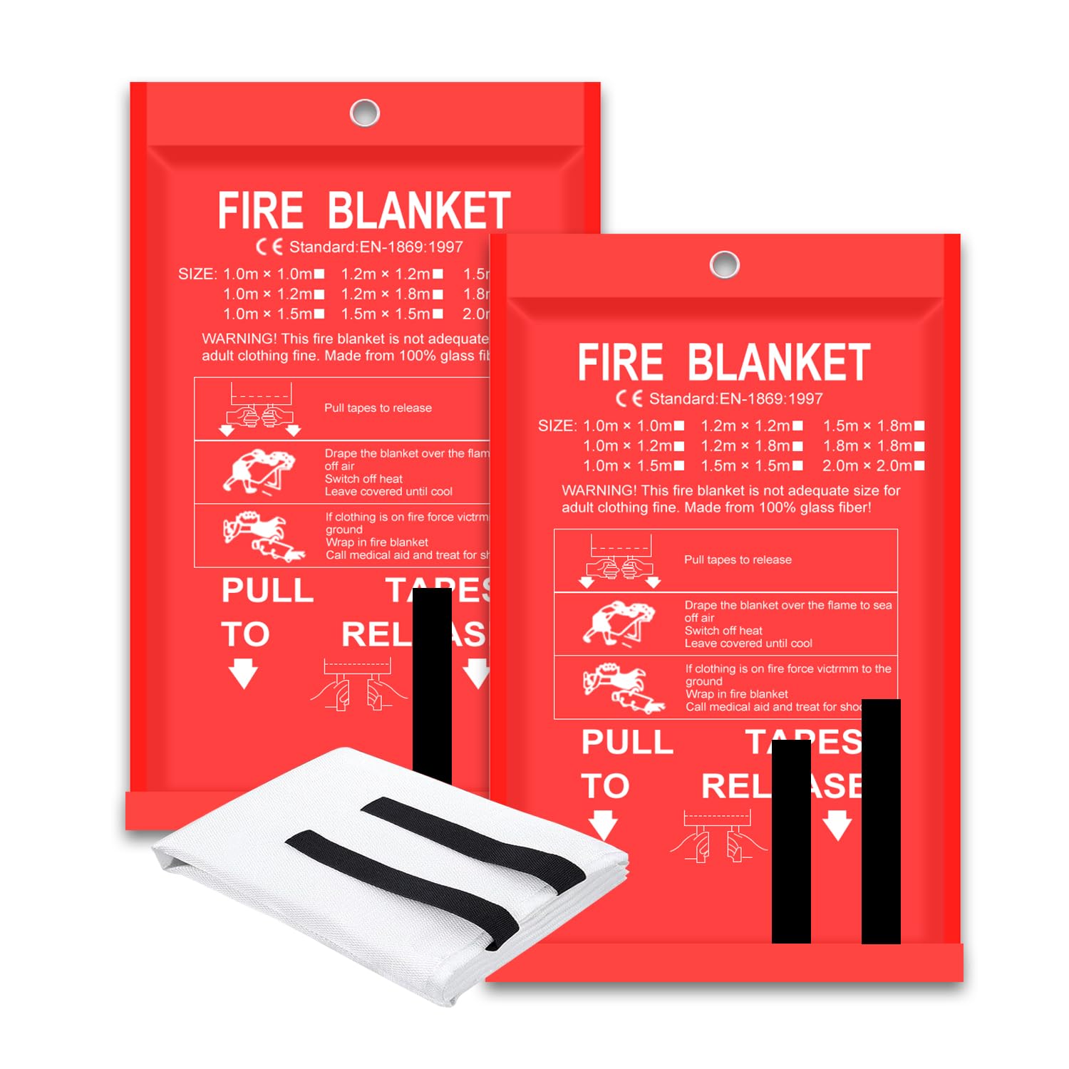 Fire Blanket Kitchen - Couverture anti-feu 2 paquets 2*2m/1.5*1.5m pour